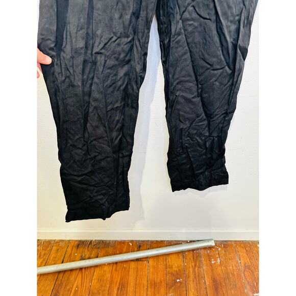 DONNI Black 100% Twill Pleated Front Button Relaxed Trousers Pants Size Medium - Picture 6 of 13